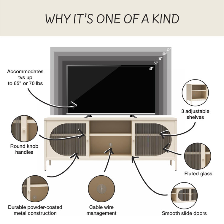 Parchment Metal TV Stand with Fluted Glass Doors, 60"