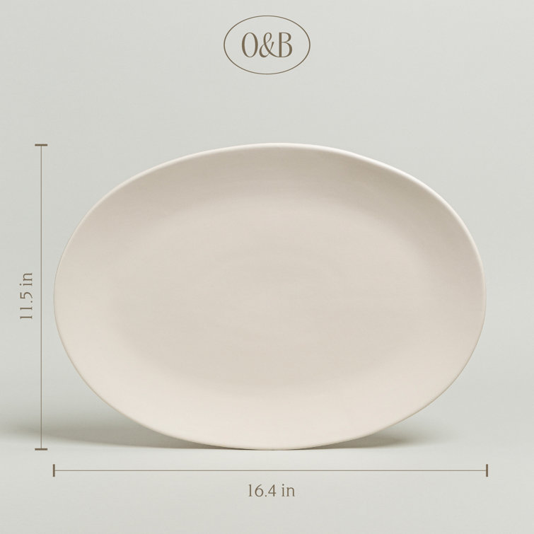 Ivory Matte Ceramic Oval Serving Platter
