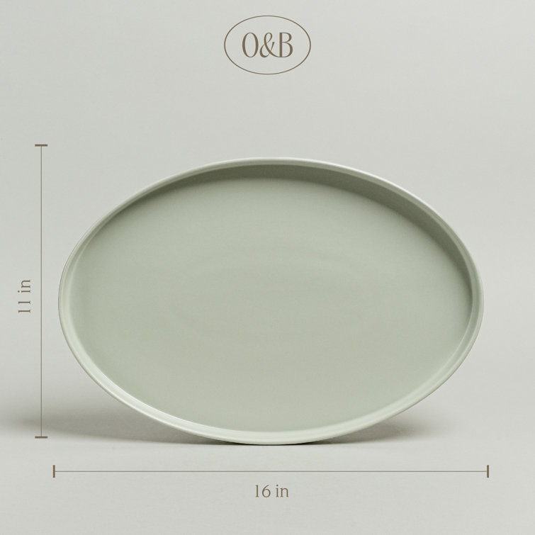 Green Ceramic Oval Stackable Serving Platter