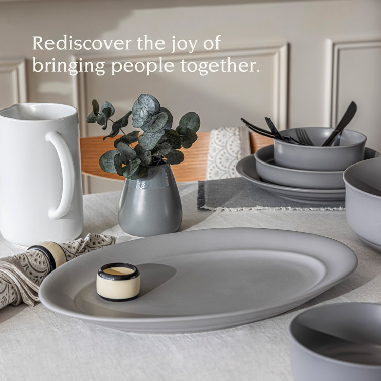 Gray Ceramic Oval Serving Platter with Glossy Finish