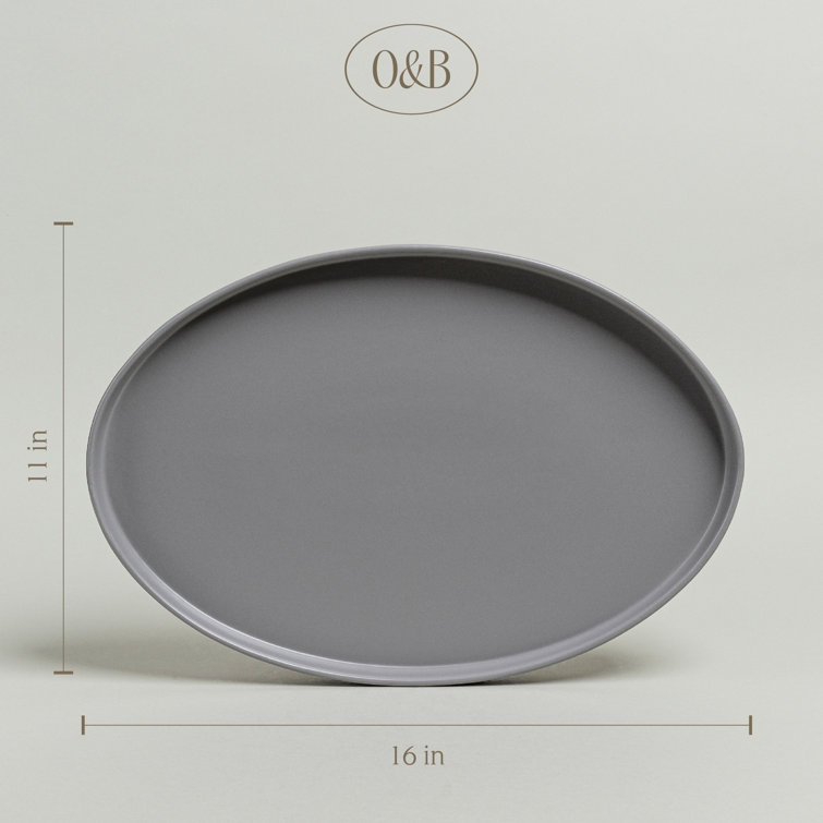 Gray Ceramic Oval Serving Platter, 11" Wide