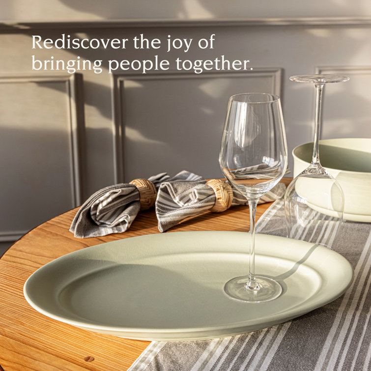 Green Ceramic Oval Serving Platter - 11''
