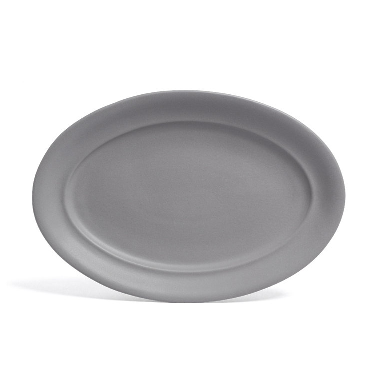 Gray Ceramic Oval Serving Platter with Glossy Finish