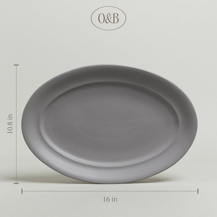 Gray Ceramic Oval Serving Platter with Glossy Finish