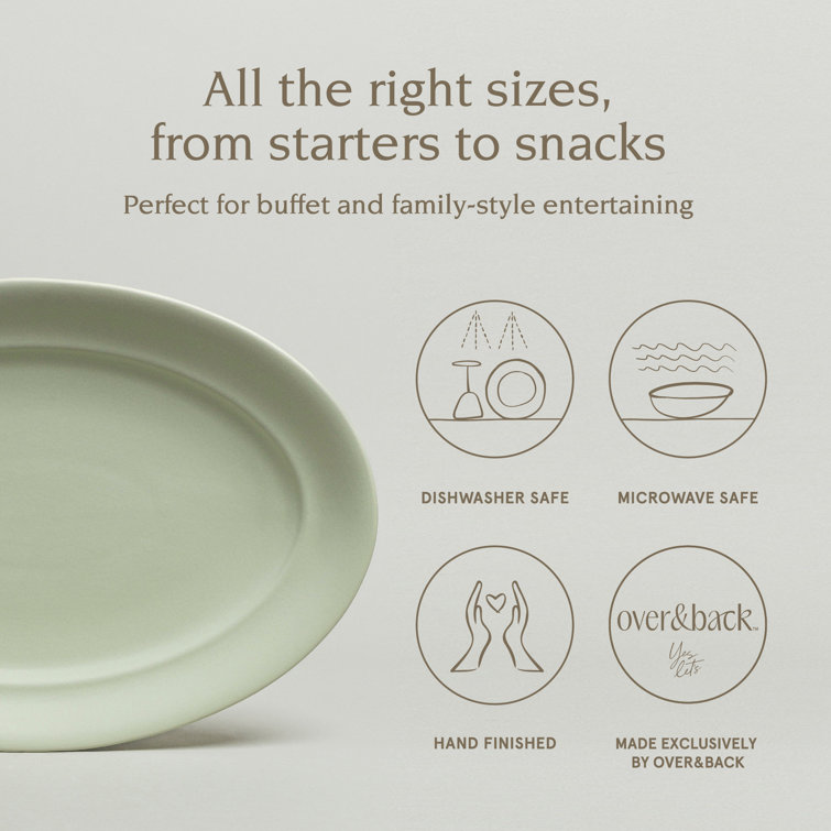 Green Ceramic Oval Serving Platter - 11''
