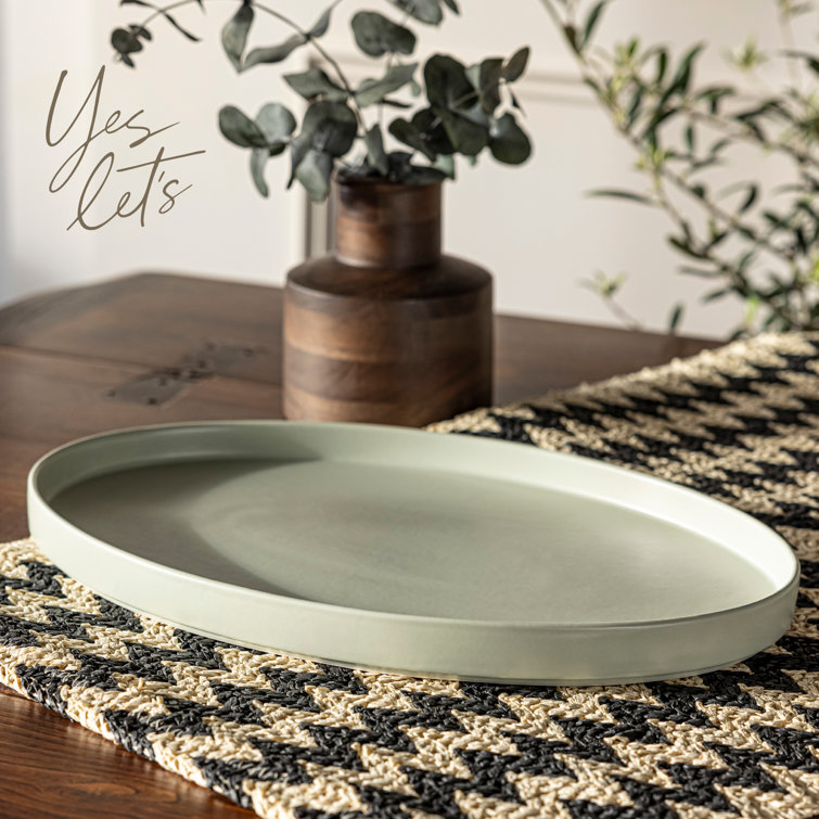 Green Ceramic Oval Stackable Serving Platter