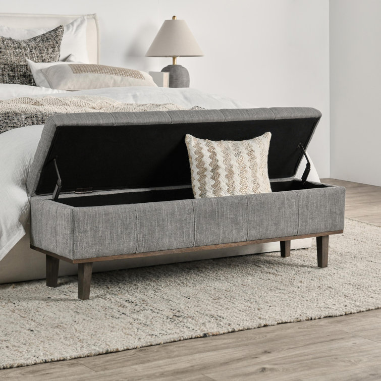 Elegant Dark Gray Tufted Storage Bench with Wood Frame