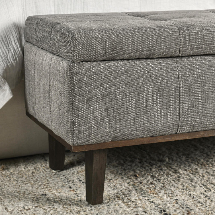 Elegant Dark Gray Tufted Storage Bench with Wood Frame