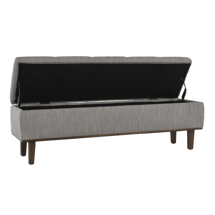Elegant Dark Gray Tufted Storage Bench with Wood Frame