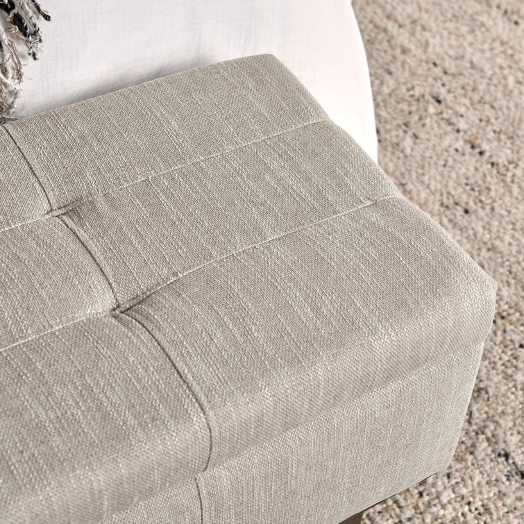 Elegant French Beige Tufted Storage Bench with Contrasting Wood Frame 54"