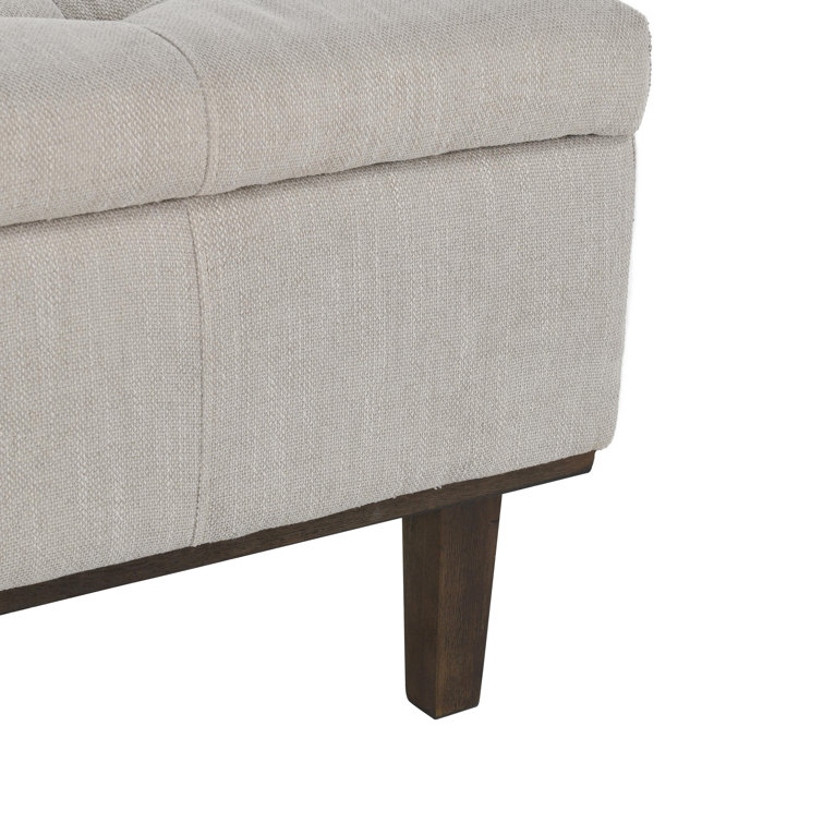 Elegant French Beige Tufted Storage Bench with Contrasting Wood Frame 54"