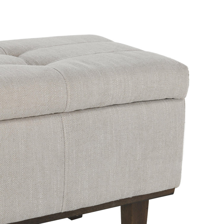 Elegant French Beige Tufted Storage Bench with Contrasting Wood Frame 54"