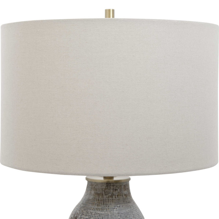 Monacan 26" Gray and Brown Ceramic Table Lamp with Off-White Drum Shade