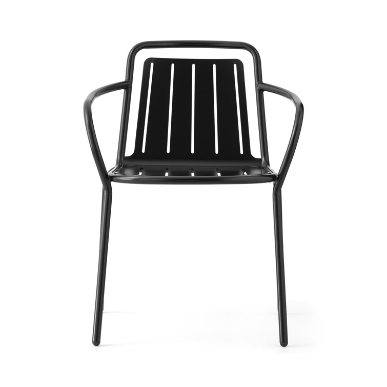 Matt Black Metal Outdoor Armchair Stackable Design