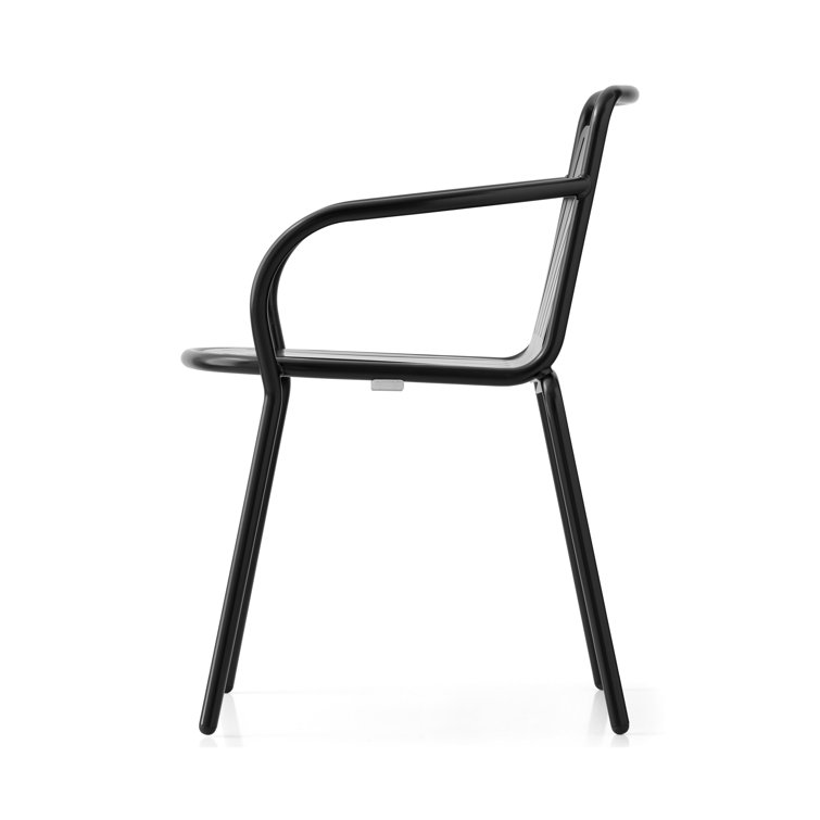 Matt Black Metal Outdoor Armchair Stackable Design