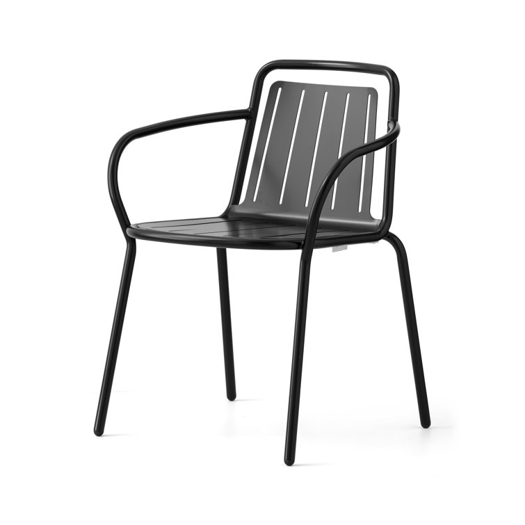 Matt Black Metal Outdoor Armchair Stackable Design