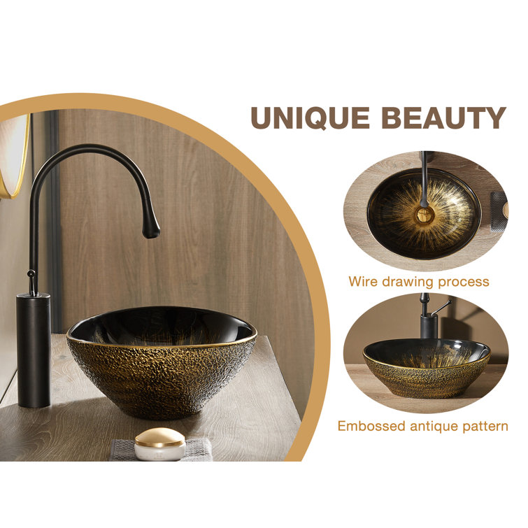 Vintage Gold Oval Ceramic Above-Counter Vessel Sink