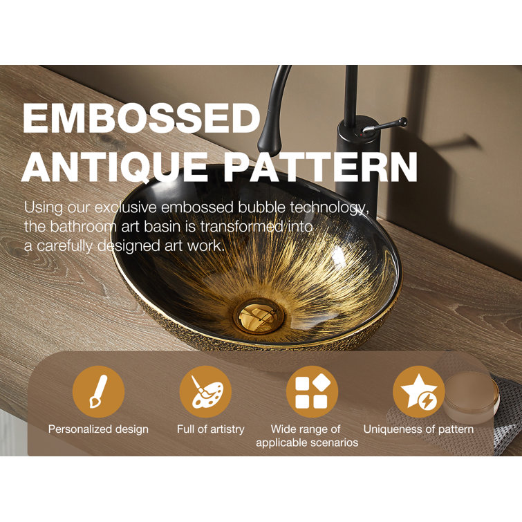 Vintage Gold Oval Ceramic Above-Counter Vessel Sink