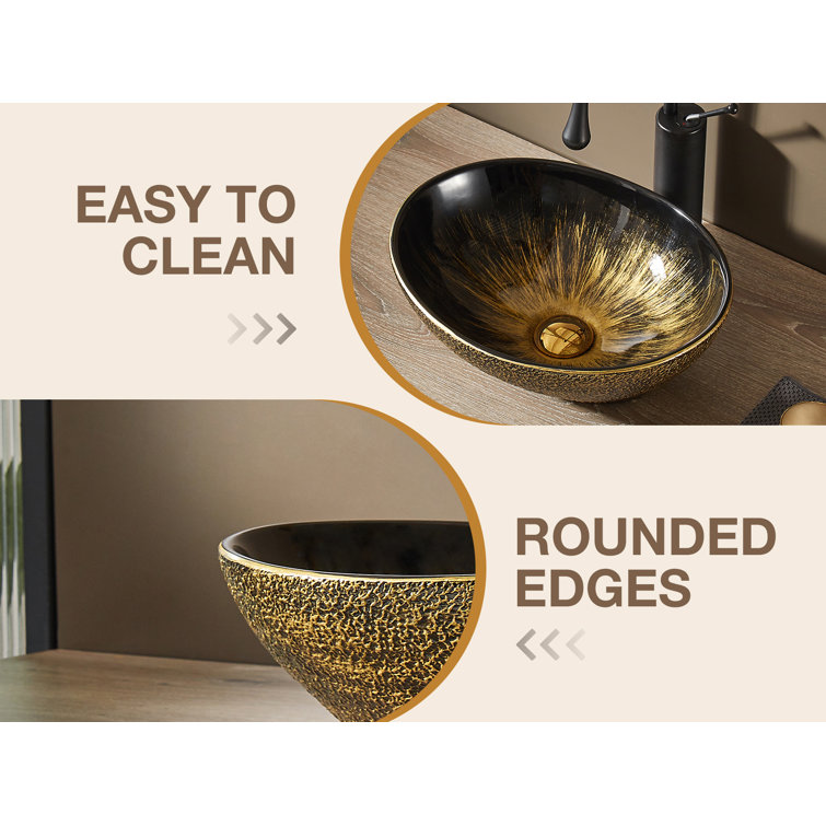 Vintage Gold Oval Ceramic Above-Counter Vessel Sink
