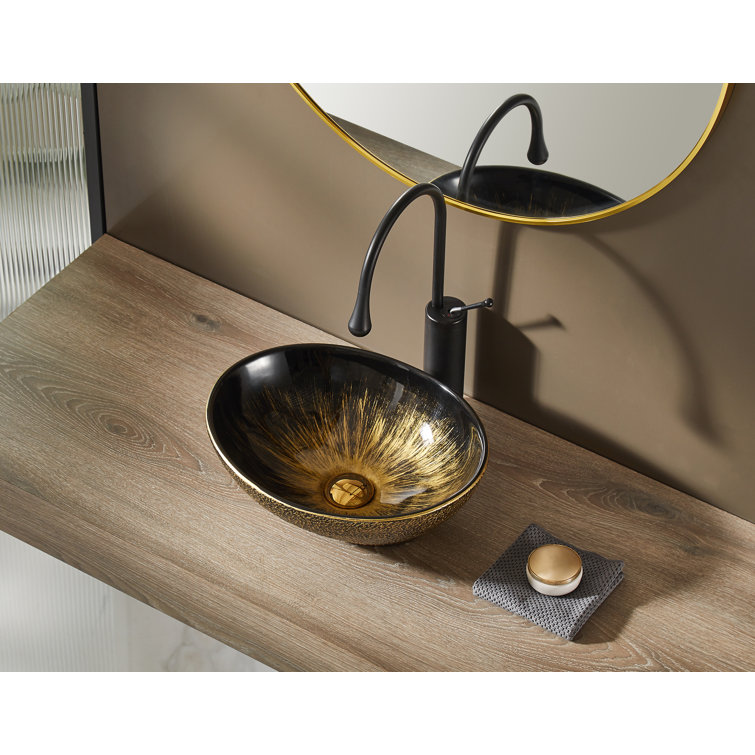 Vintage Gold Oval Ceramic Above-Counter Vessel Sink