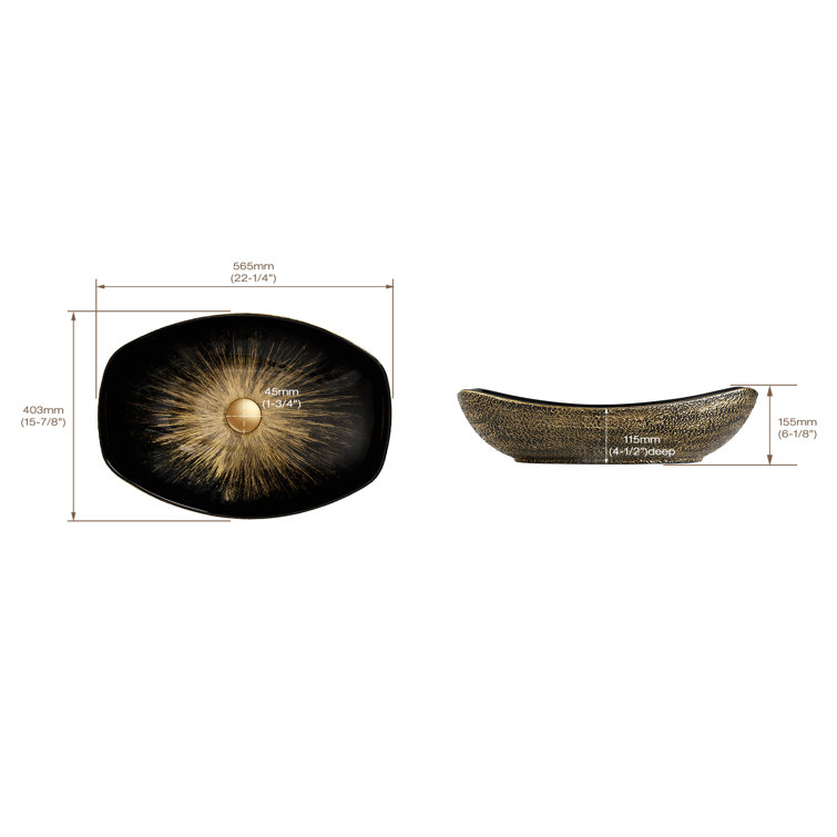 MEJE 16'' Black and Gold Ceramic Oval Bathroom Sink