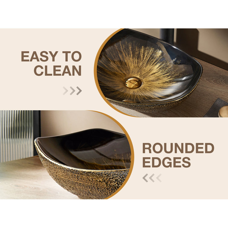 MEJE 16'' Black and Gold Ceramic Oval Bathroom Sink