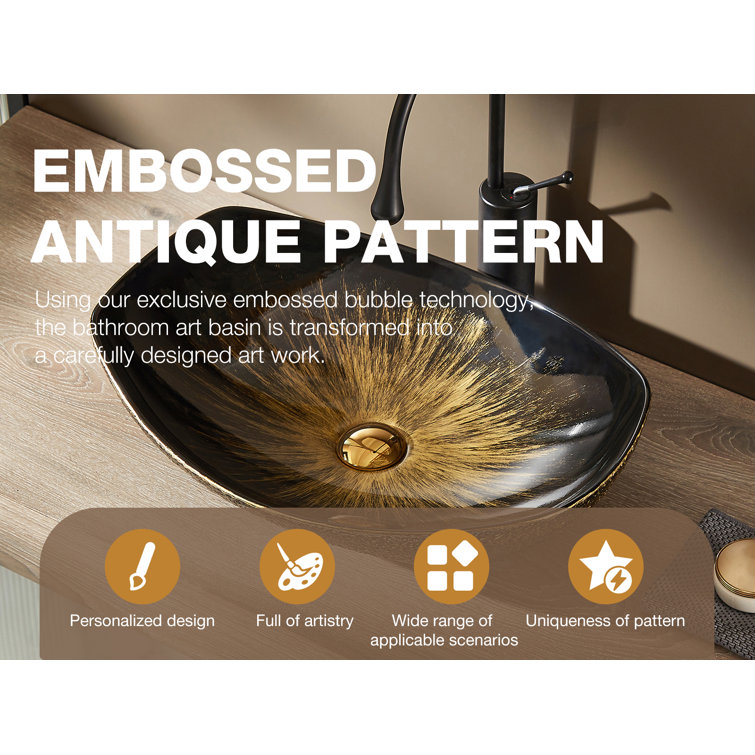 MEJE 16'' Black and Gold Ceramic Oval Bathroom Sink