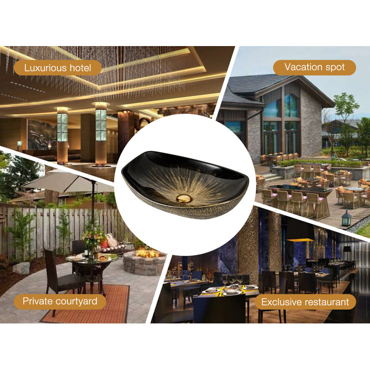 MEJE 16'' Black and Gold Ceramic Oval Bathroom Sink
