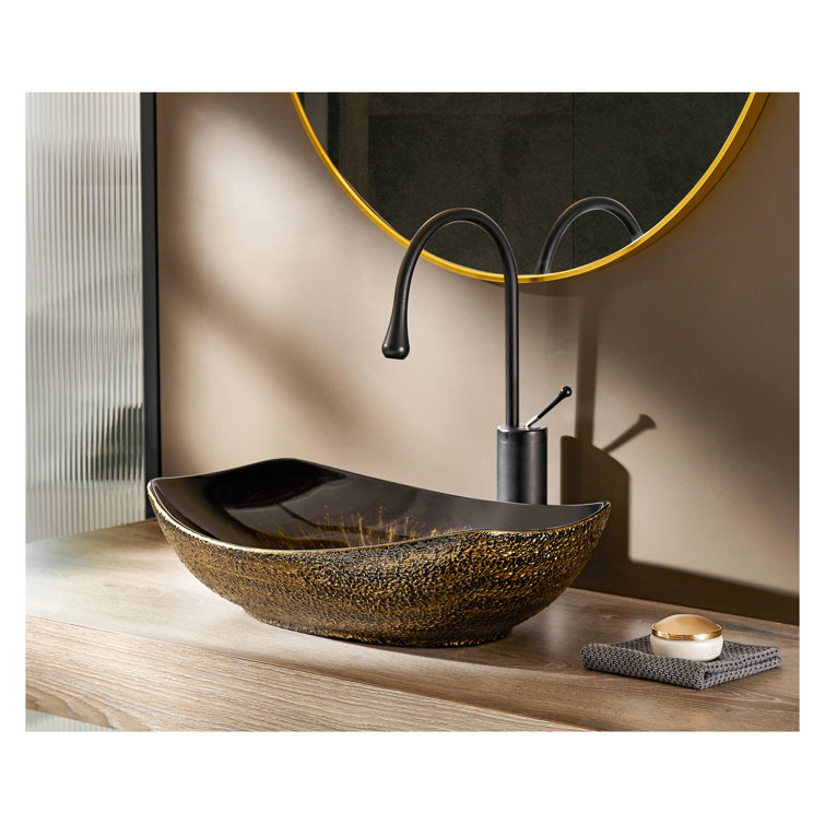 MEJE 16'' Black and Gold Ceramic Oval Bathroom Sink