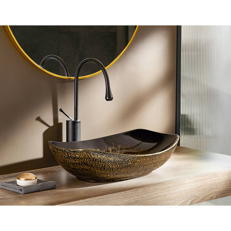 MEJE 16'' Black and Gold Ceramic Oval Bathroom Sink