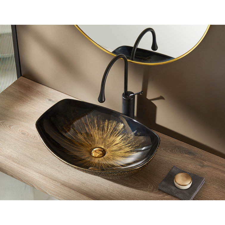 MEJE 16'' Black and Gold Ceramic Oval Bathroom Sink