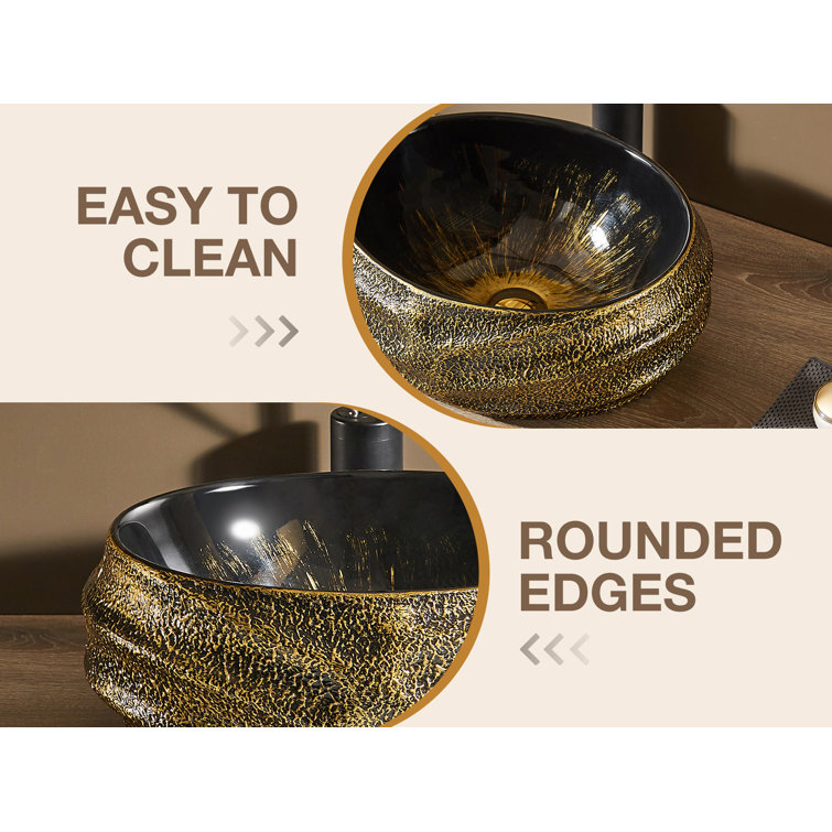 Antique Gold and Black Oval Ceramic Above-Counter Sink