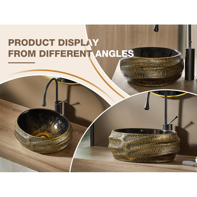 Antique Gold and Black Oval Ceramic Above-Counter Sink