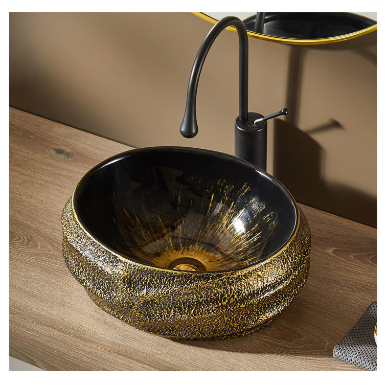 Antique Gold and Black Oval Ceramic Above-Counter Sink