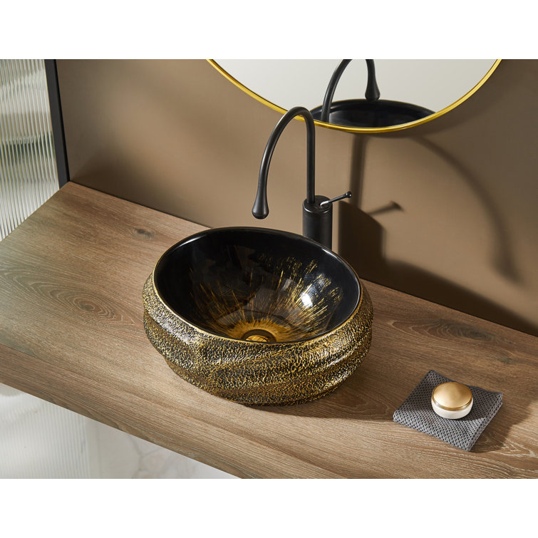 Antique Gold and Black Oval Ceramic Above-Counter Sink