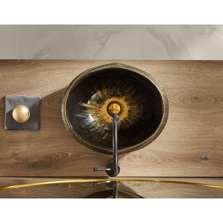 Antique Gold and Black Oval Ceramic Above-Counter Sink