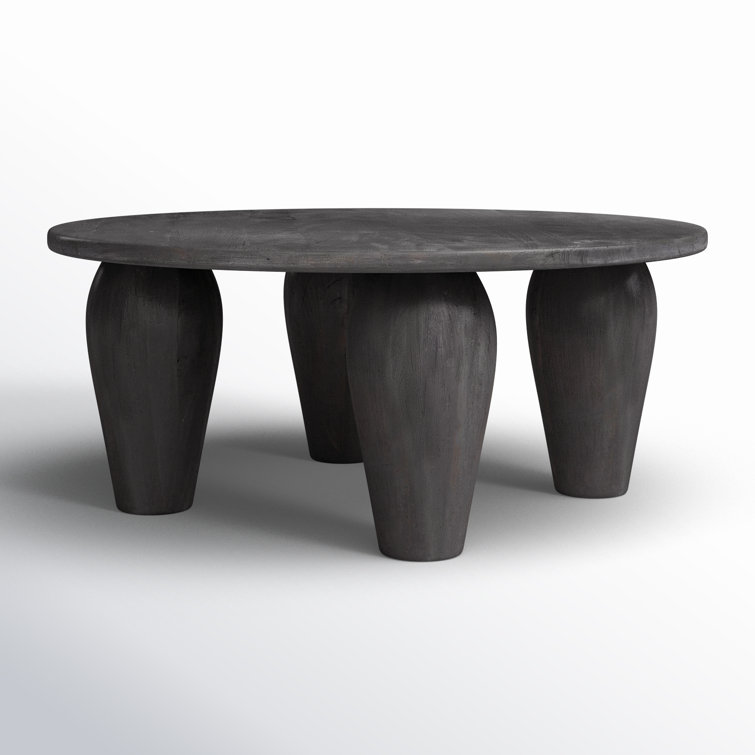 Round Black Reclaimed Wood Coffee Table with Storage
