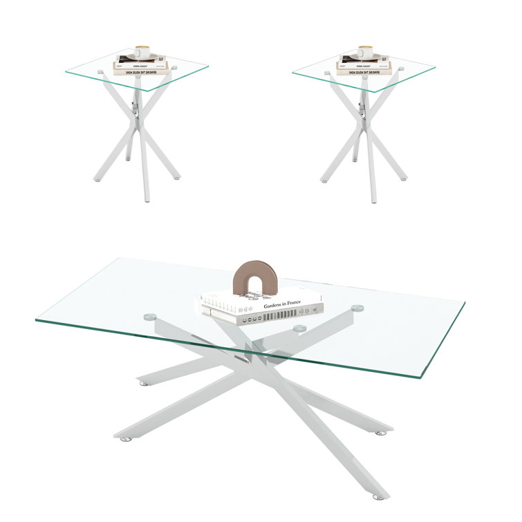 Silver Glass Top 3-Piece Coffee and End Table Set