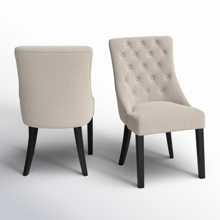Cream Linen Upholstered Parsons Side Chair with Black Wood Legs