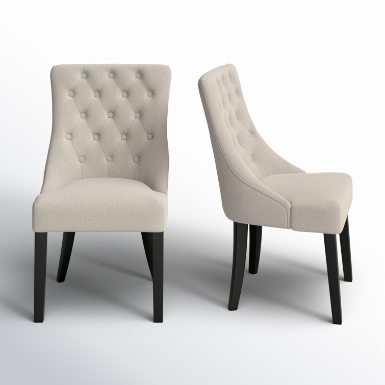 Cream Linen Upholstered Parsons Side Chair with Black Wood Legs