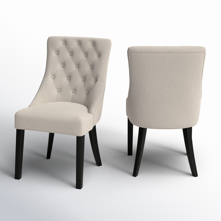 Cream Linen Upholstered Parsons Side Chair with Black Wood Legs