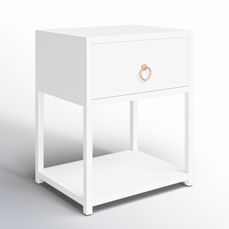 Luxe Gold & White Square End Table with Storage Shelf