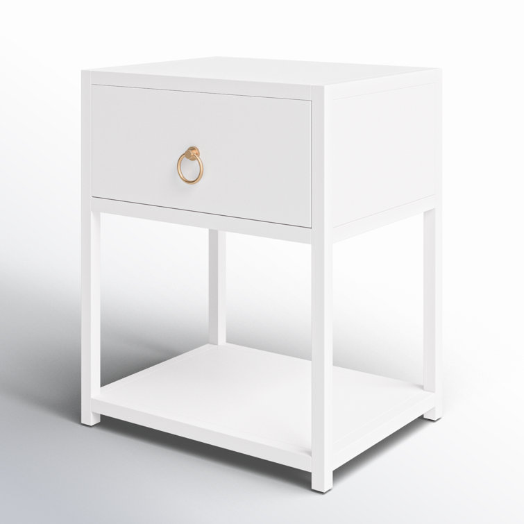 Luxe Gold & White Square End Table with Storage Shelf