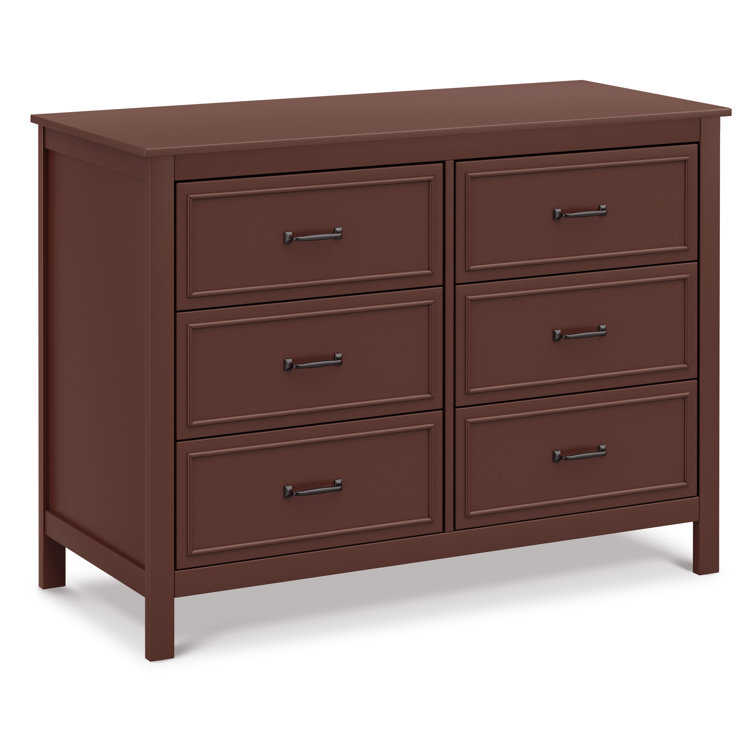 Crimson Red Wooden Double Dresser with Six Drawers