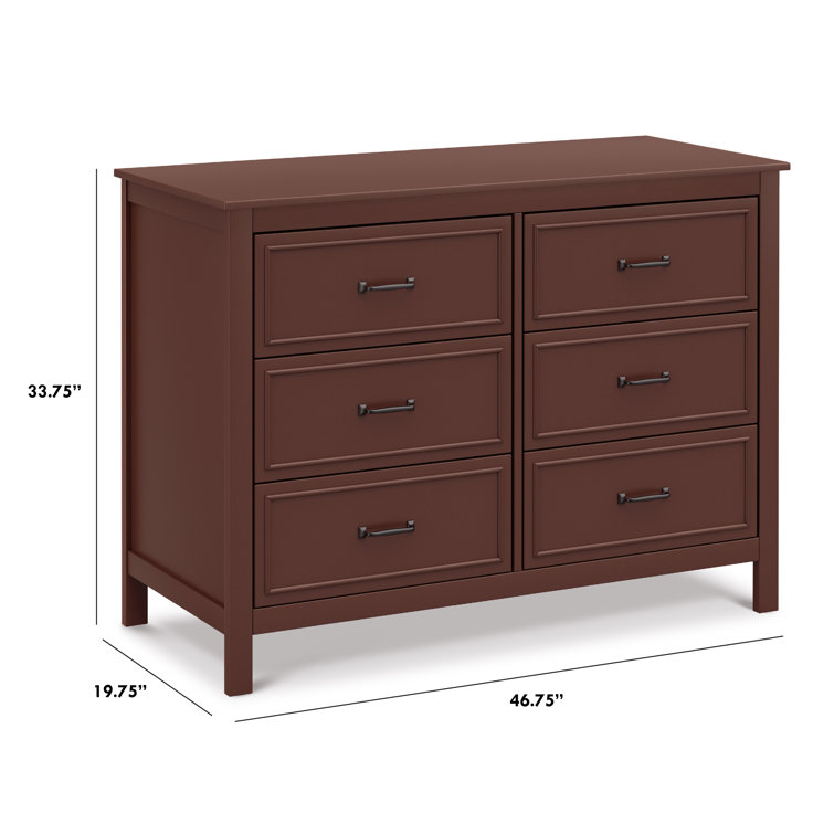 Crimson Red Wooden Double Dresser with Six Drawers