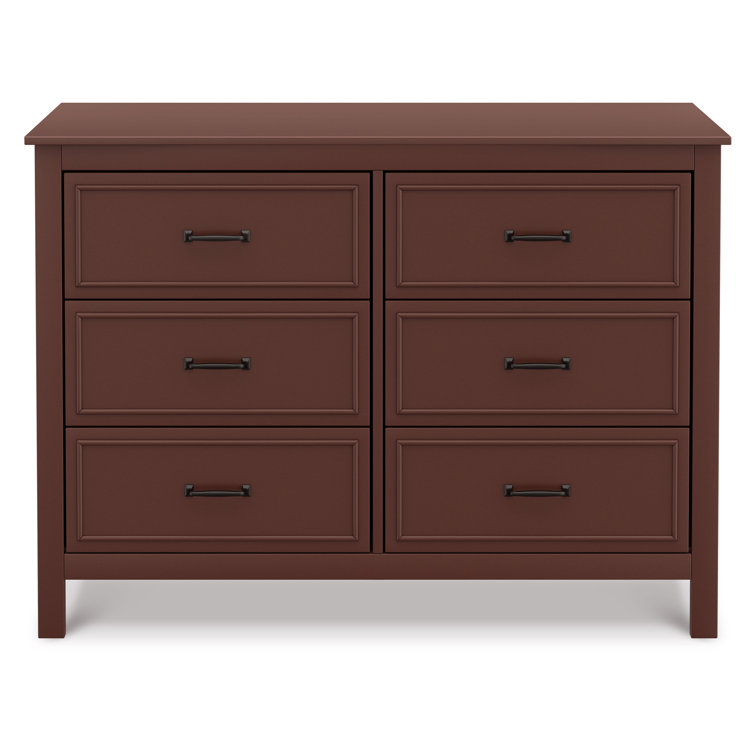 Crimson Red Wooden Double Dresser with Six Drawers
