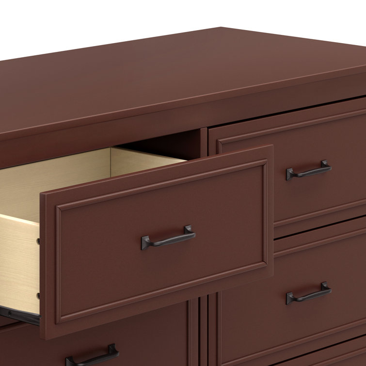Crimson Red Wooden Double Dresser with Six Drawers