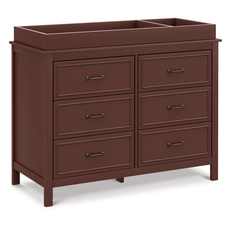 Crimson Red Wooden Double Dresser with Six Drawers