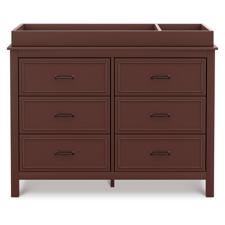 Crimson Red Wooden Double Dresser with Six Drawers