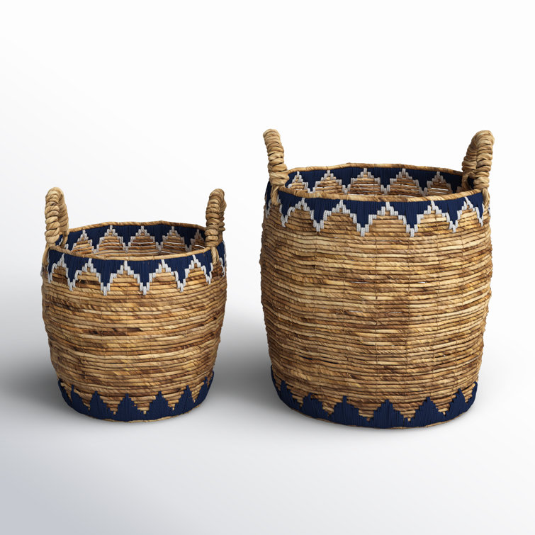 Handmade Round Wicker Storage Baskets with Handles - Set of 2